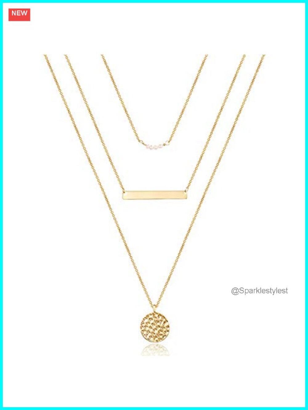 Dainty Layered Choker Necklace Simulated Pearl Bar Hammered Disc Y Pendant